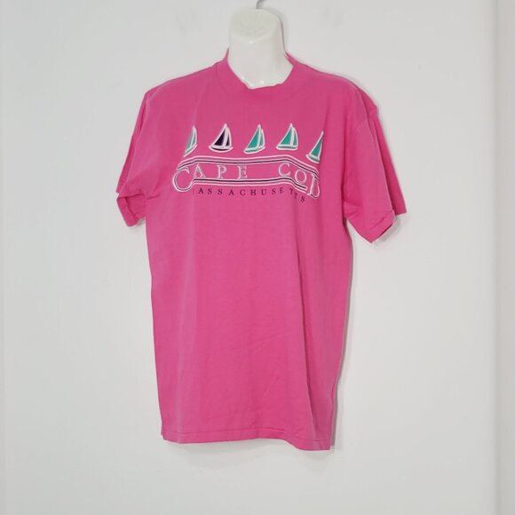 Oneita Cape Cod Pink Massachusetts Cotton Blend Short Sleeve Mock Neck T-Shirt L - Picture 1 of 7